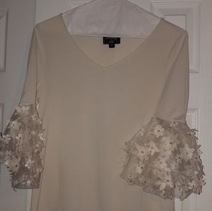 ECI cream blouse with floral bell sleeves